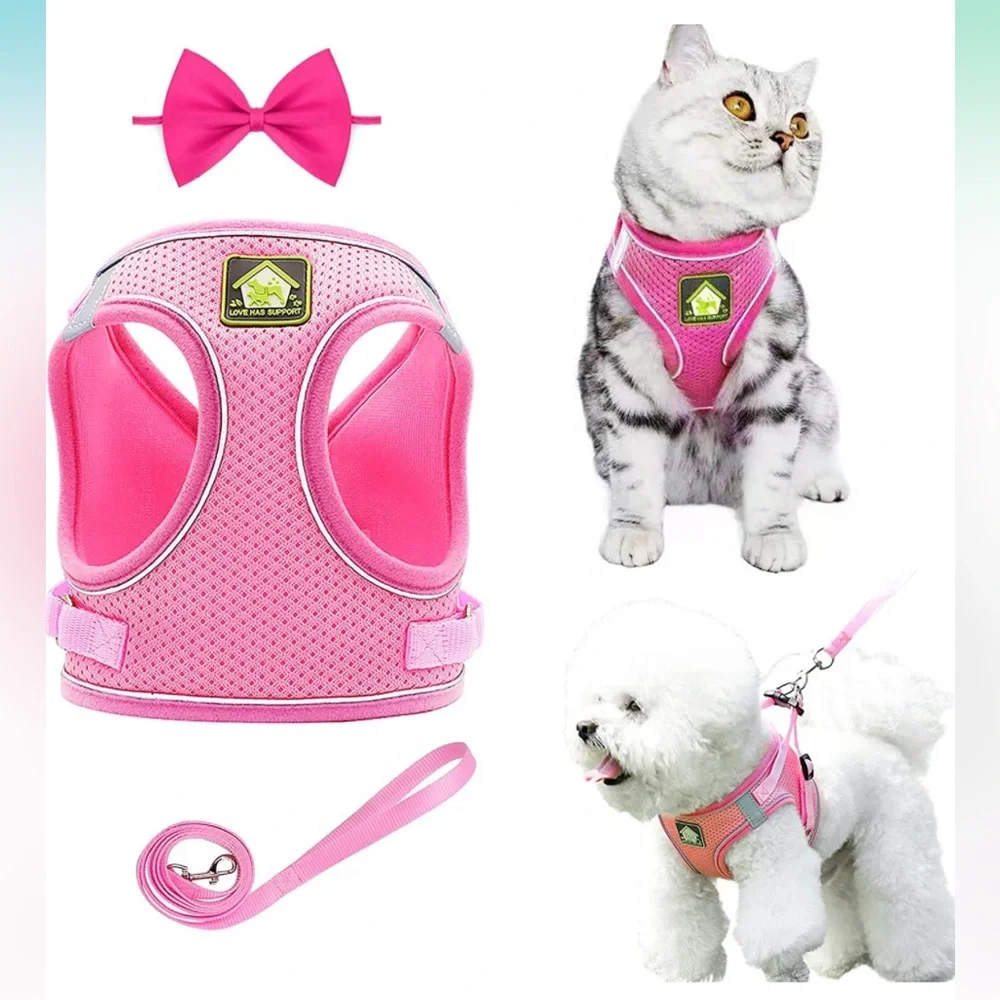 🆕 Love Has support pink pet harness & bow tie 630